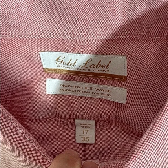 Roundtree & Yorke Red and White Striped Button Down Dress Shirt Size 17 / 35 NEW - Picture 4 of 7